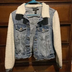 Forever 21 Blue and White Sherpa Jean Jacket